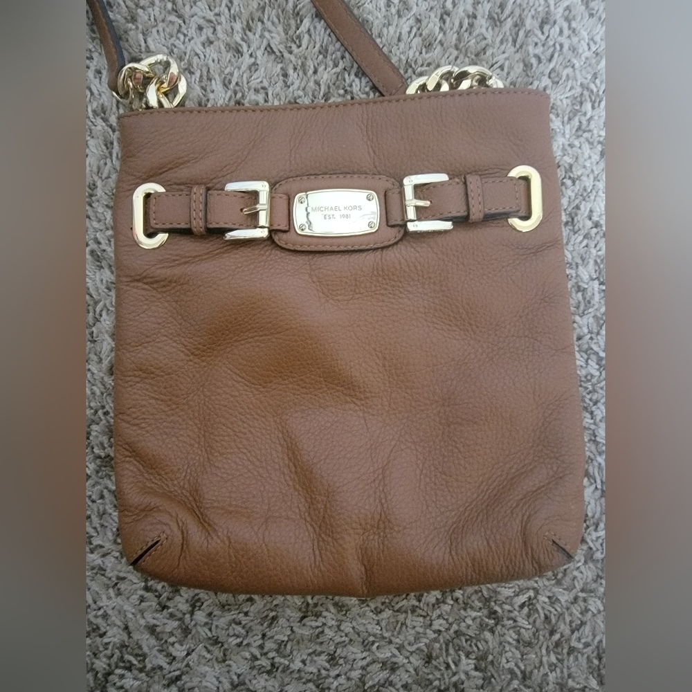 (SOLD) Michael Kors Crossbody Bag Womens Small Luggage Leather Hamilton Purse